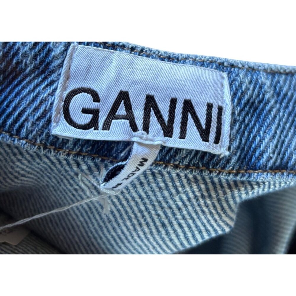 GANNI Scoop Back Organic Cotton Denim Midi Dress Indigo Blue EU 36 US 4 New - Picture 12 of 16
